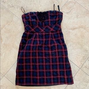 GUESS fitted Plaid Strapless Dress sz 7 blue & wine great for picnic park party